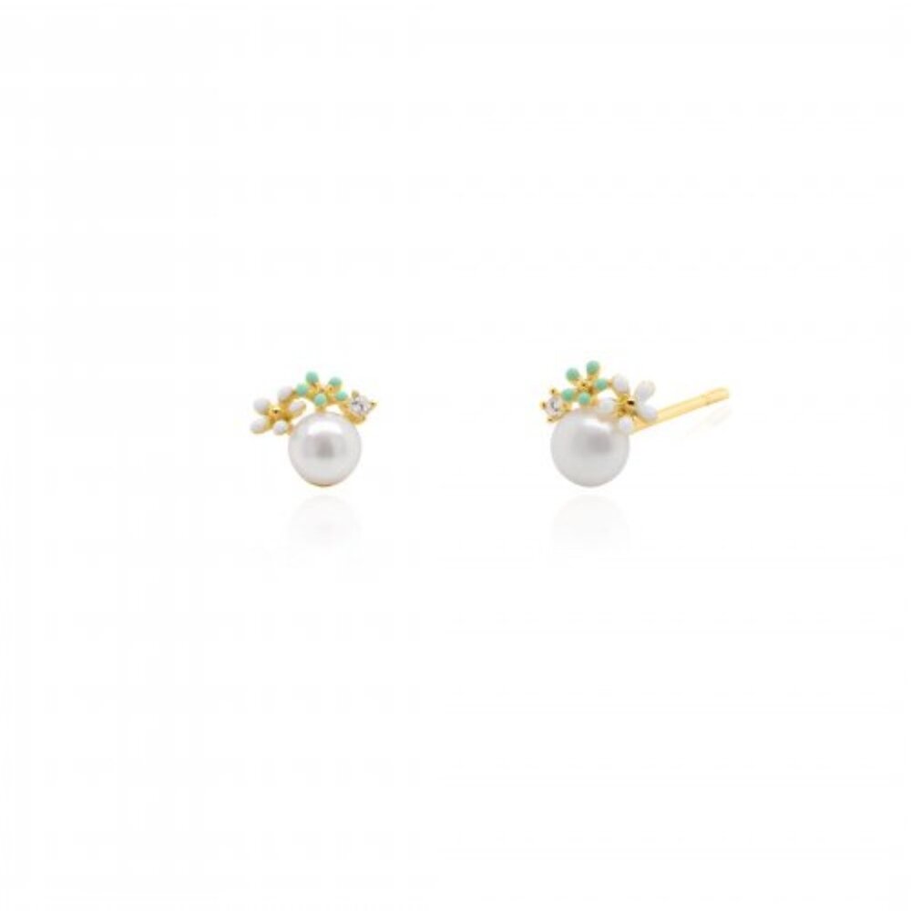 NWT Turquoise Daisy Pearl Studs // 14k Gold Vermeil + CZ